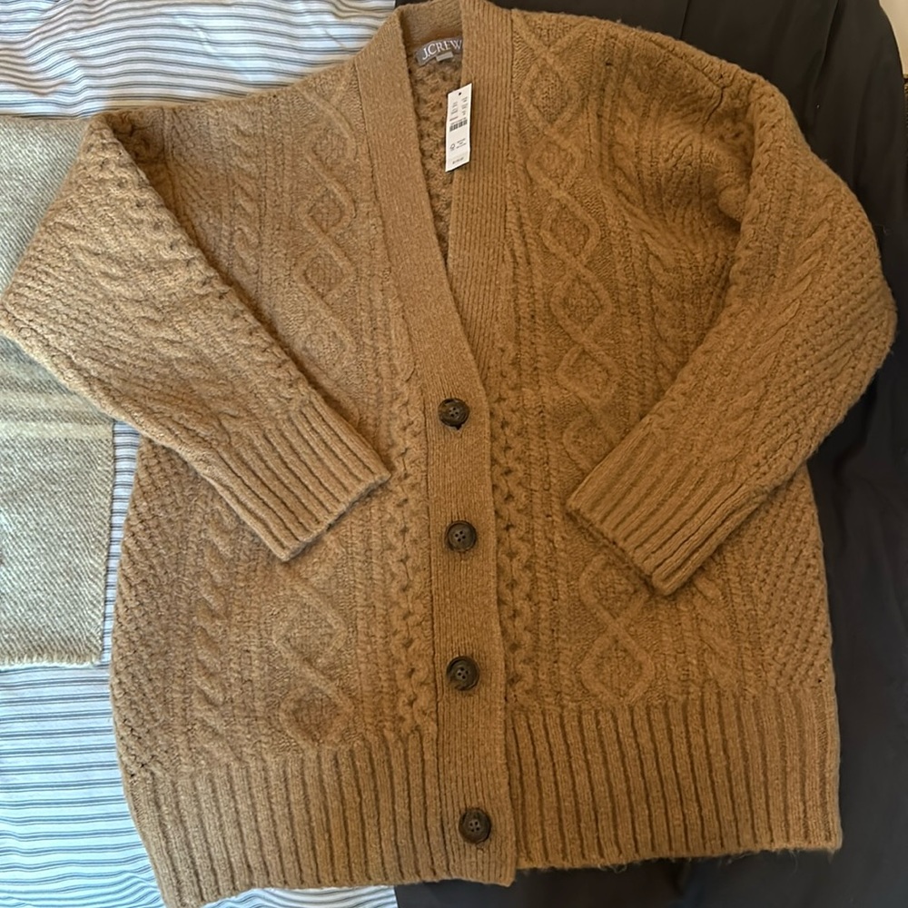 J Crew Cableknit Cardigan Tan M